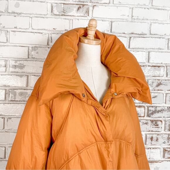 Gentle Herd Spice Orange Down Filled Short Quilted Retro Puffer Jacket Coat NWT - Picture 3 of 12